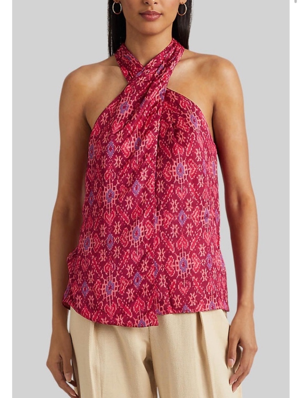 Lauren Ralph Lauren Red & Purple Cross-Neck Halter Print Camisole